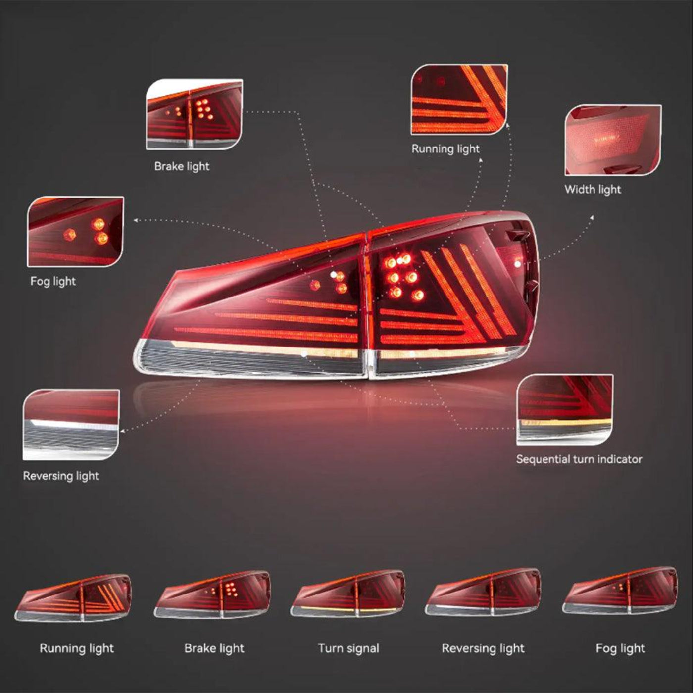 Auxbeam LED Tail Lights Assembly Upgraded Version For 2006-2013 Lexus IS 2th Gen (XE20) - ZC000166