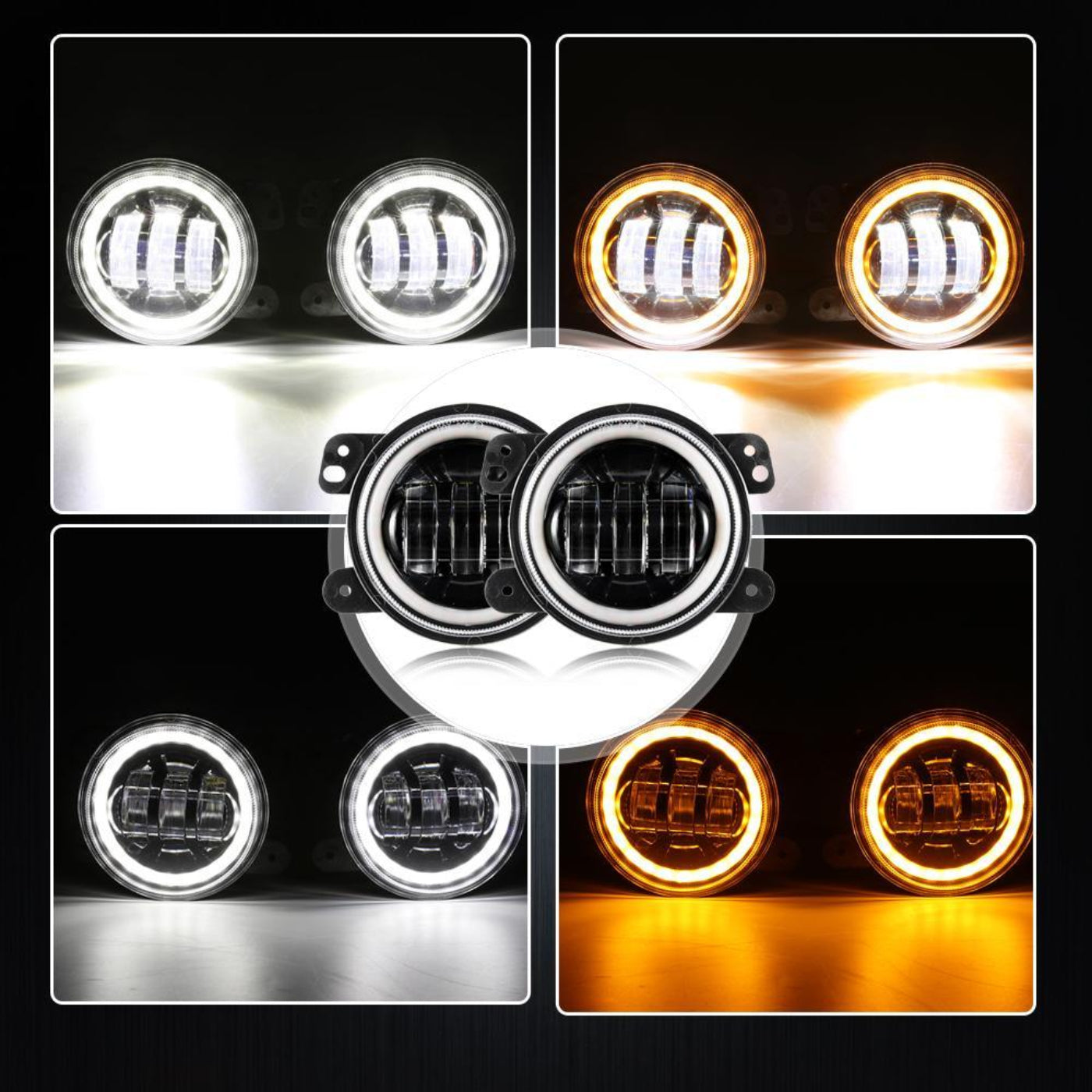 Auxbeam 7" LED Halo Headlights + 4" Inch LED Fog Lights with DRL + 5D-PRO 52" Straight LED Light Bar + Windshield Mounting Brackets + 18W Flood Beam Pod Lights Set for for Jeep Wrangler JK - GP00007761