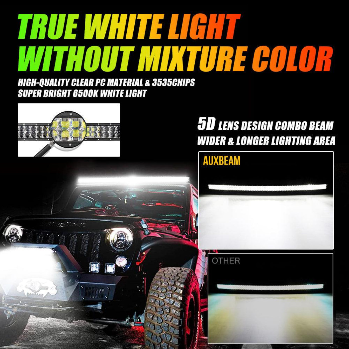 Auxbeam New 52 Inch V-PRO Series Curved RGBW Color Changing Off Road Led Light Bar & RGB LED Rock Light Set Combo - GP00009693