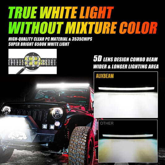 Auxbeam New 52 Inch V-PRO Series Curved RGBW Color Changing Off Road Led Light Bar & RGB LED Rock Light Set Combo - GP00009693