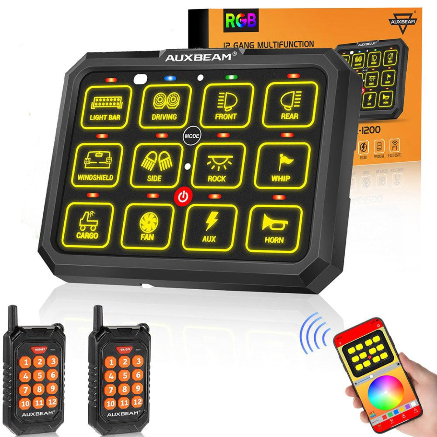 Auxbeam AC-1200 RGB Switch Panel with APP&Remote Control, Toggle/ Momentary/ Pulsed Mode Supported(One-Sided Outlet) - QP010273