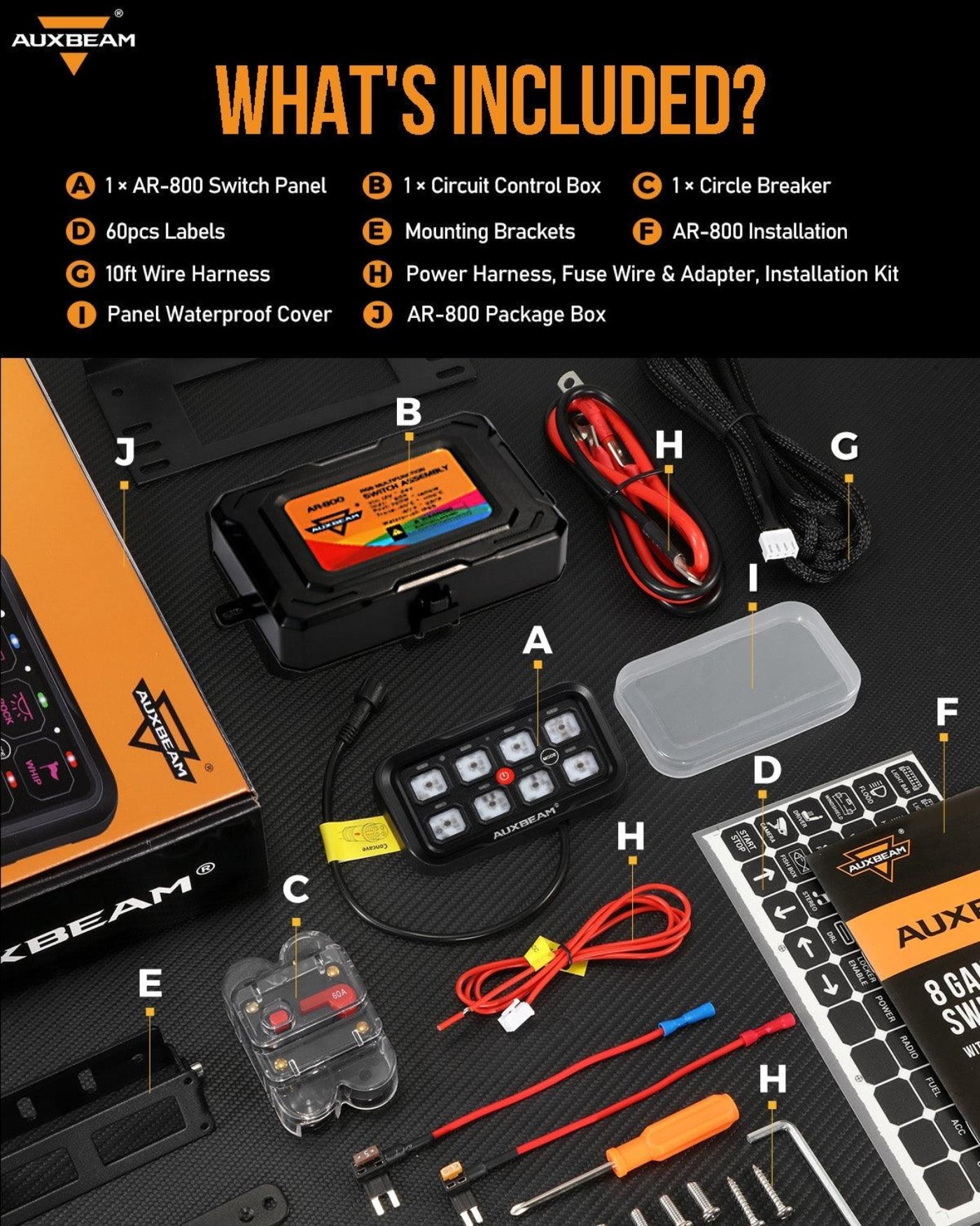 Auxbeam AR-800 RGB Switch Panel with APP+12 Inch 5D-PRO LED Light Bar, Toggle/ Momentary/ Pulsed Mode Supported - GP00012145