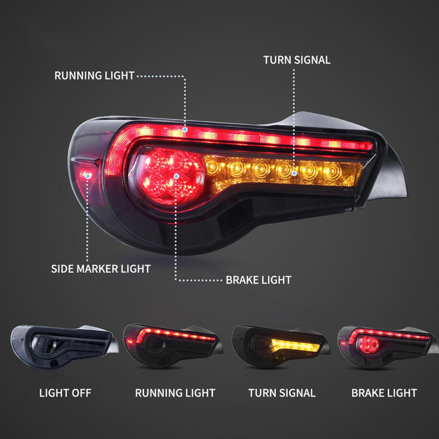 Auxbeam LED Tail Lights Assembly With Sequential Turn Signal For 2012-2021 FR-S/BRZ/GT86 1th Gen (ZN6/ZC6) - ZC000173
