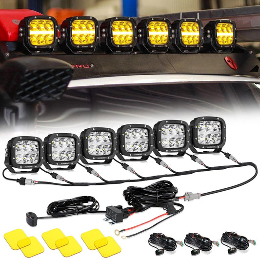 Auxbeam 6/8Pcs 5 Inch 132W Amber DRL LED Pod Lights with Power Harness - GP00011297