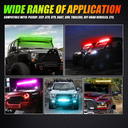 Auxbeam New 52 Inch V-PRO Series Curved RGBW Color Changing Off Road Led Light Bar & RGB LED Rock Light Set Combo - GP00009693