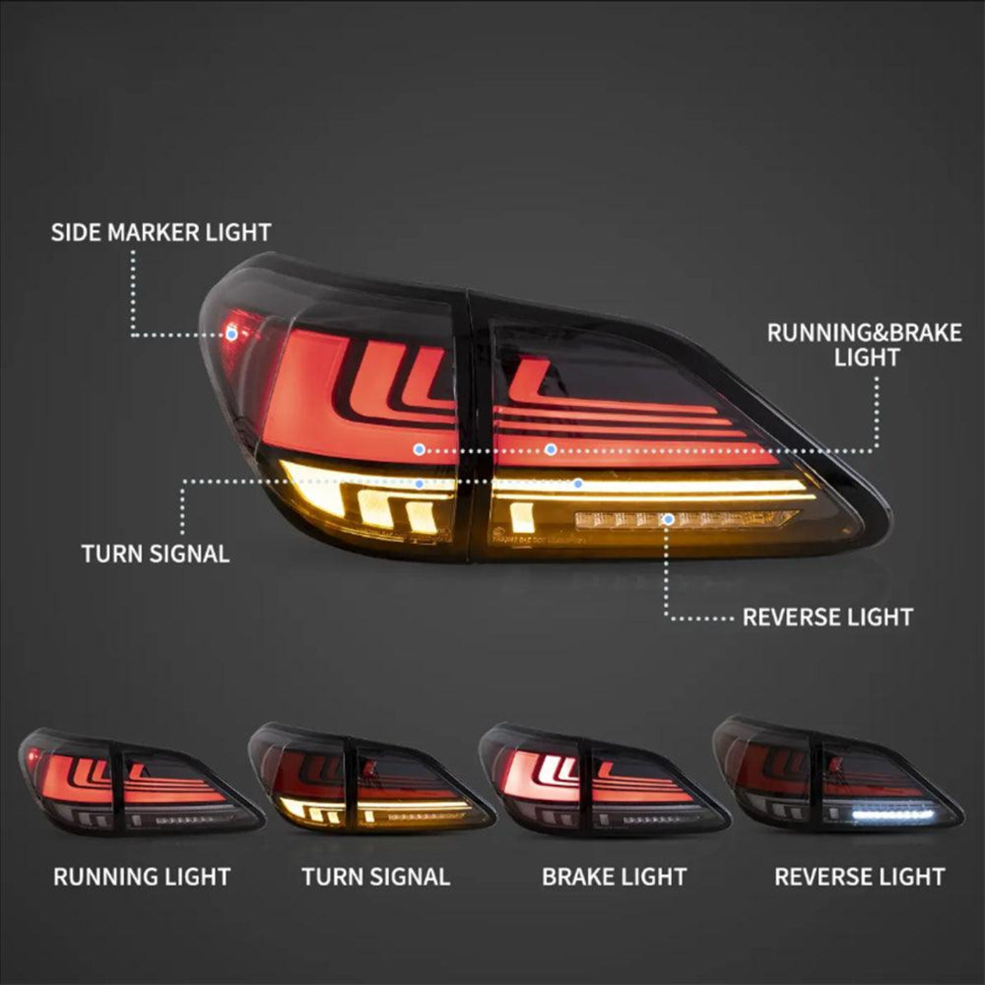 AuxbeamLED Tail Lights Assembly With Dynamic Welcome Lighting For 2008-2014 Lexus RX Series 3th Gen (AL10)(JAPAN BUILT) - ZC000167