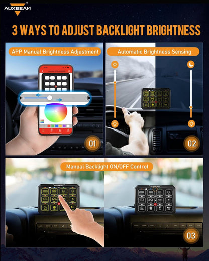 Auxbeam AC-1200 RGB Switch Panel with APP&Remote Control, Toggle/ Momentary/ Pulsed Mode Supported(One-Sided Outlet) - QP010273