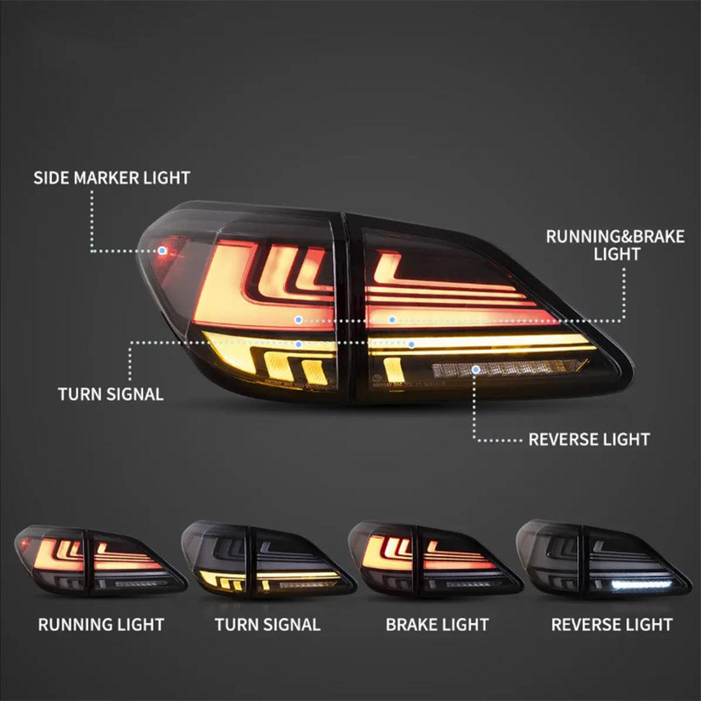 AuxbeamLED Tail Lights Assembly With Dynamic Welcome Lighting For 2008-2014 Lexus RX Series 3th Gen (AL10)(JAPAN BUILT) - ZC000167