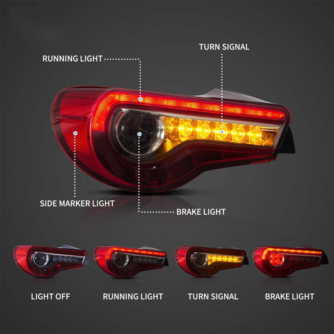 Auxbeam LED Tail Lights Assembly With Sequential Turn Signal For 2012-2021 FR-S/BRZ/GT86 1th Gen (ZN6/ZC6) - ZC000173