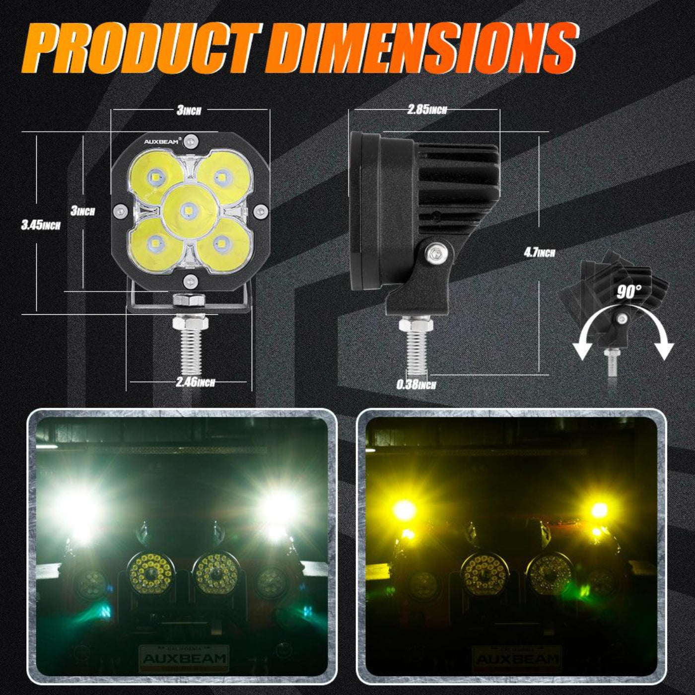 Auxbeam AR-800 RGB Switch Panel + 3 Inch LED Pods with White&Yellow Cover - GP00012139