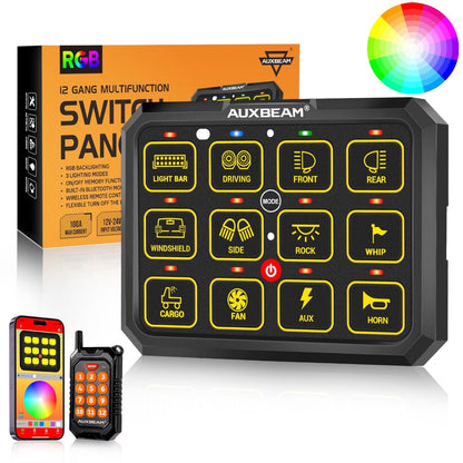 Auxbeam AC-1200 RGB Switch Panel with APP&Remote Control, Toggle/ Momentary/ Pulsed Mode Supported(One-Sided Outlet) - QP010273