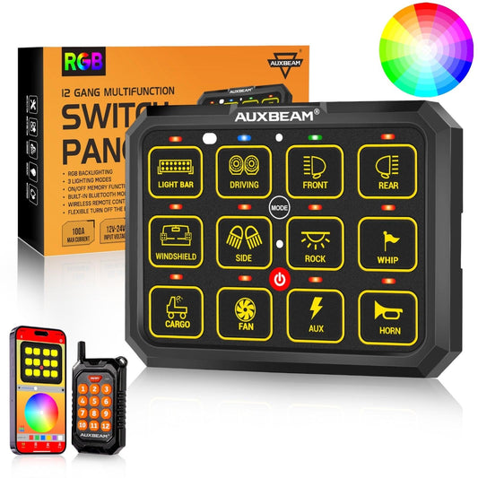 Auxbeam AC-1200 RGB Switch Panel with APP&Remote Control, Toggle/ Momentary/ Pulsed Mode Supported(One-Sided Outlet) - QP010273
