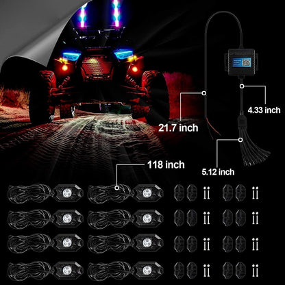 Auxbeam New 52 Inch V-PRO Series Curved RGBW Color Changing Off Road Led Light Bar & RGB LED Rock Light Set Combo - GP00009693
