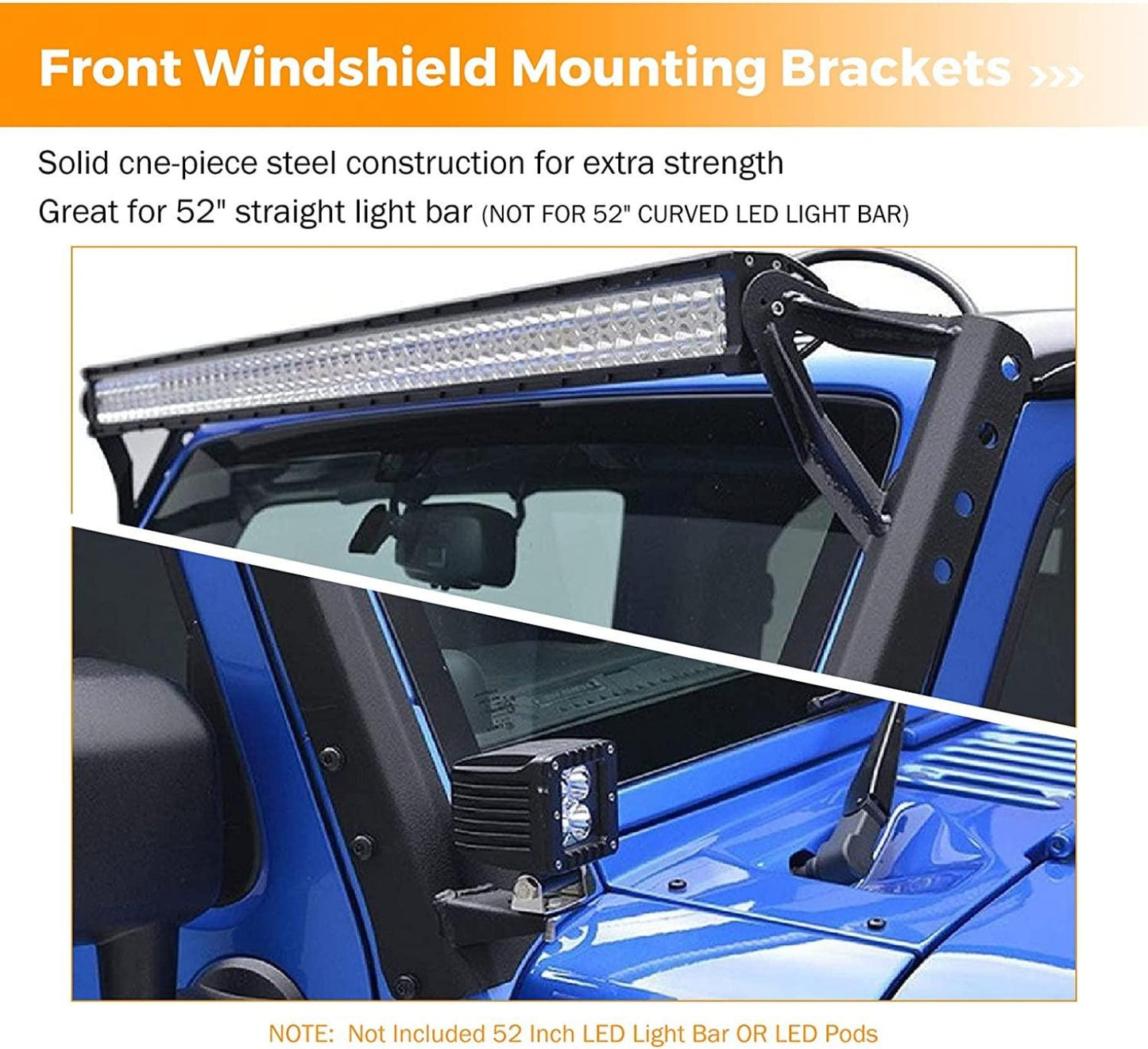 Auxbeam 52" 5D-PRO LED Light Bar & 3"LED PODS & 2 IN 1 Design Windshield Mounting Brackets For Jeep Wrangler JK 2007~2017 - GP00007524