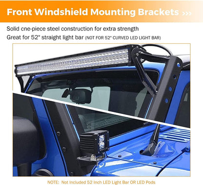 Auxbeam 52" 5D-PRO LED Light Bar & 3"LED PODS & 2 IN 1 Design Windshield Mounting Brackets For Jeep Wrangler JK 2007~2017 - GP00007524