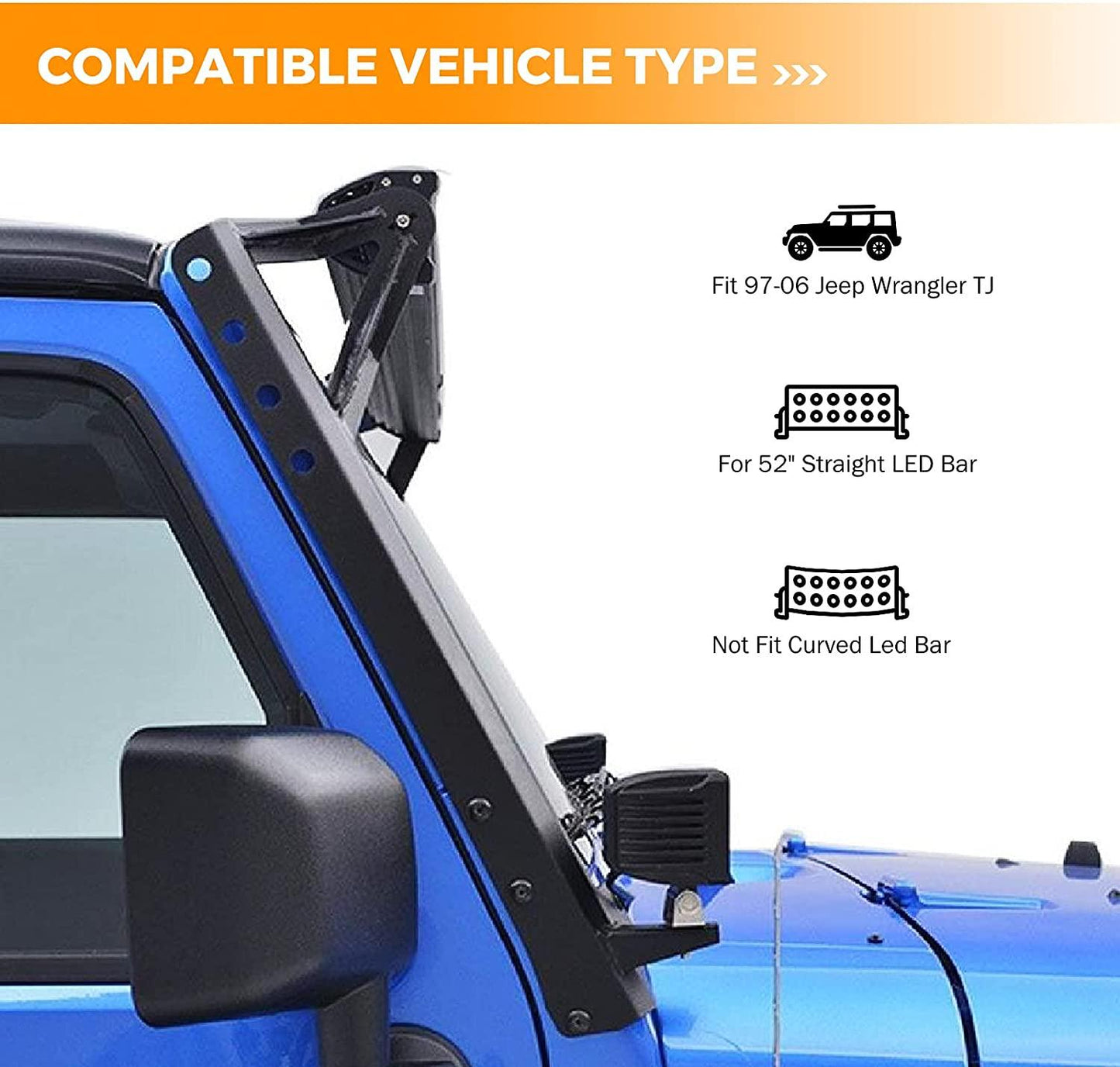 Auxbeam 52" 5D-PRO LED Light Bar & 3"LED PODS & 2 IN 1 Design Windshield Mounting Brackets For Jeep Wrangler JK 2007~2017 - GP00007524