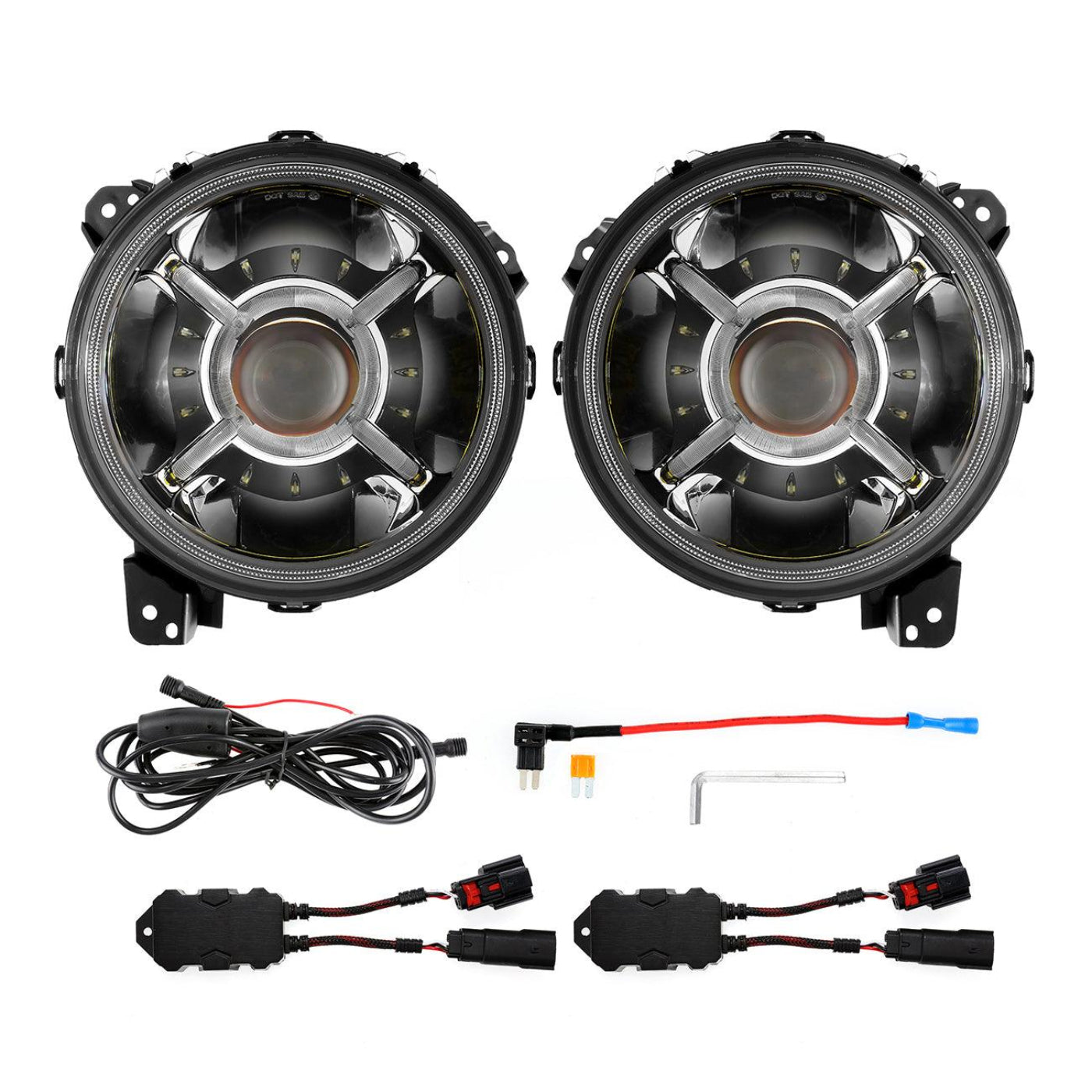 Auxbeam 9'' Round 100W LED Headlights with DRL & 4 Inch 30W LED Fog Lights with Adapter Ring for Jeep Wrangler JL 2018-2019 - GP00007533
