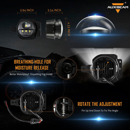 Auxbeam 9'' Round 100W LED Headlights with DRL & 4 Inch 30W LED Fog Lights with Adapter Ring for Jeep Wrangler JL 2018-2019 - GP00007533