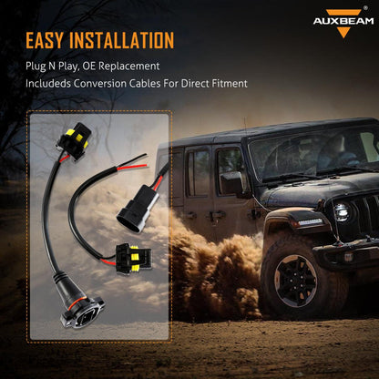 Auxbeam 9'' Round 100W LED Headlights with DRL & 4 Inch 30W LED Fog Lights with Adapter Ring for Jeep Wrangler JL 2018-2019 - GP00007533