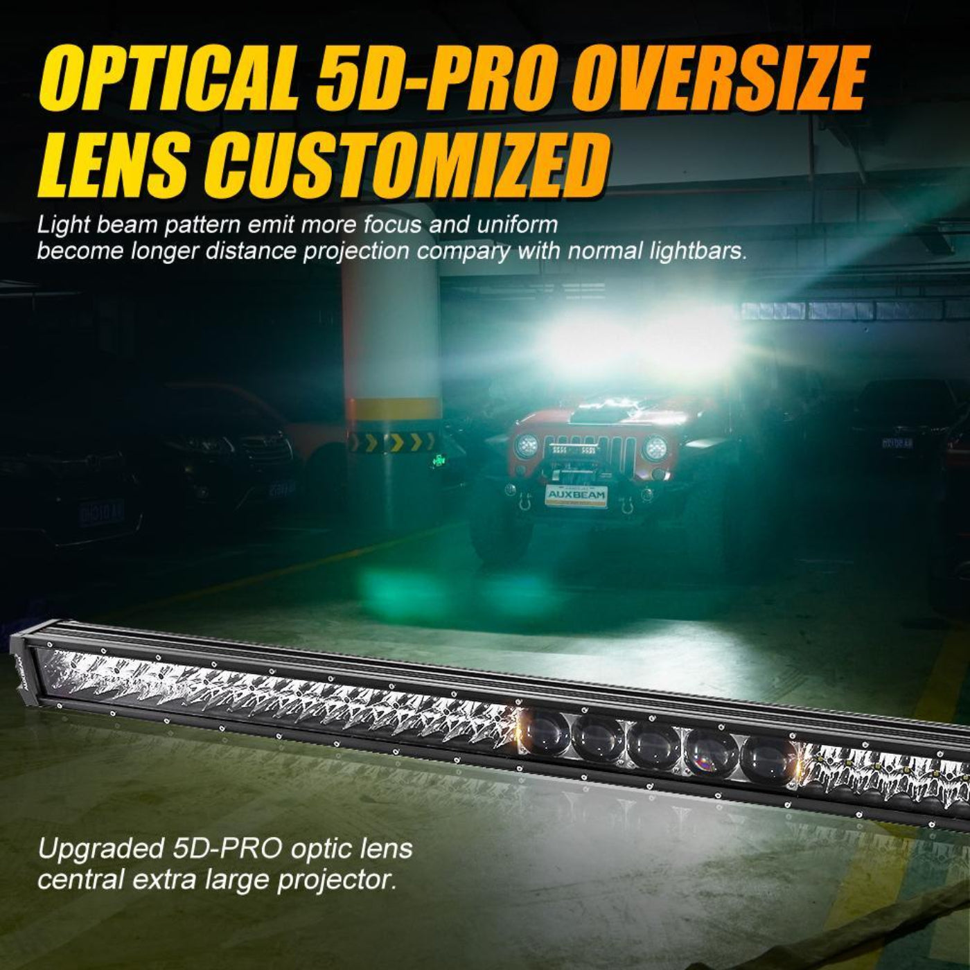 Auxbeam 7" LED Halo Headlights + 5D-PRO 52" Straight LED Light Bar + Windshield Mounting Brackets + 18W Flood Beam Pod Lights Set for Jeep Wrangler TJ - GP00007758
