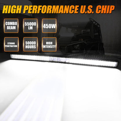 Auxbeam 7" LED Halo Headlights + 5D-PRO 52" Straight LED Light Bar + Windshield Mounting Brackets + 18W Flood Beam Pod Lights Set for Jeep Wrangler TJ - GP00007758