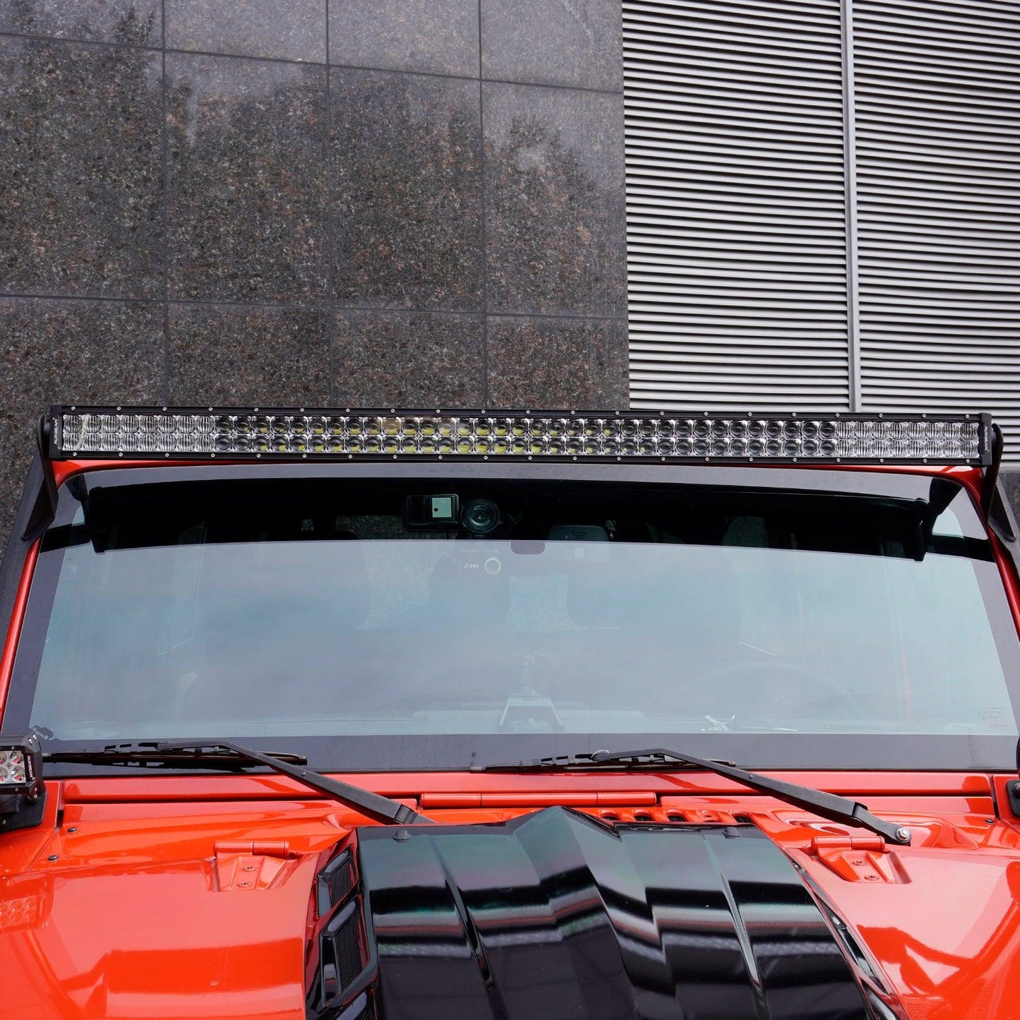Auxbeam  07-17 Jeep JK - Mega Bundle, 7" LED Halo Headlights,52" 300W Straight LED Light Bar&Windshield Mounting Brackets, 18W Pods light - GP00007587