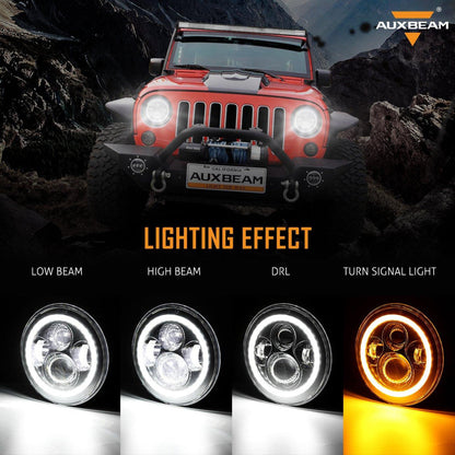 Auxbeam 7" LED Halo Headlights + 5D-PRO 52" Straight LED Light Bar + Windshield Mounting Brackets + 18W Flood Beam Pod Lights Set for Jeep Wrangler TJ - GP00007758