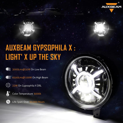 Auxbeam 9'' Round 100W LED Headlights with DRL & 4 Inch 30W LED Fog Lights with Adapter Ring for Jeep Wrangler JL 2018-2019 - GP00007533