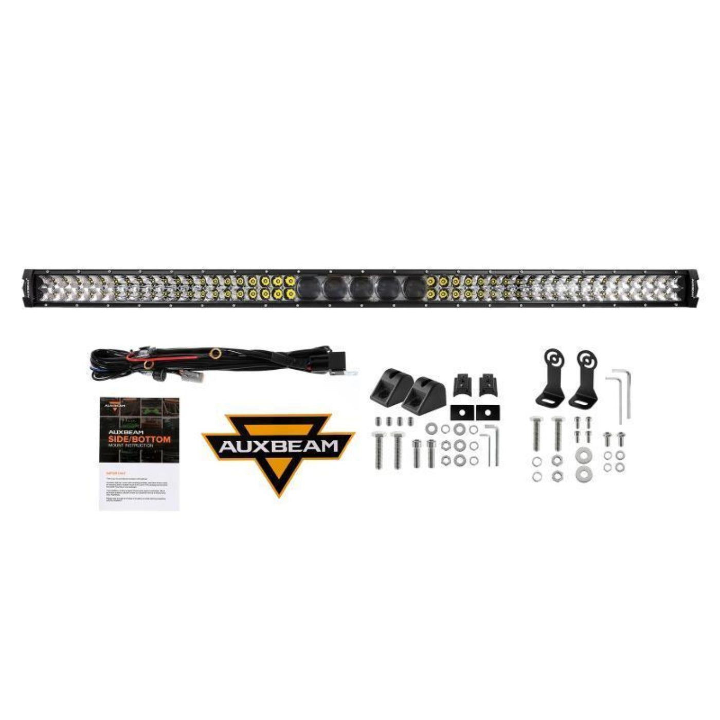 Auxbeam 7" LED Halo Headlights + 5D-PRO 52" Straight LED Light Bar + Windshield Mounting Brackets + 18W Flood Beam Pod Lights Set for Jeep Wrangler TJ - GP00007758