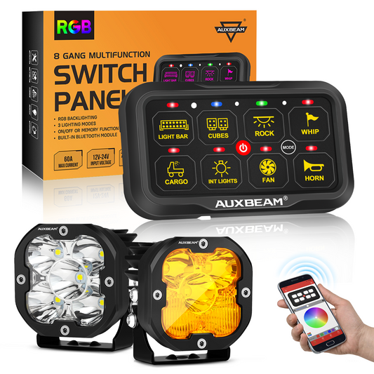 Auxbeam AR-800 RGB Switch Panel + 3 Inch LED Pods with White&Yellow Cover - GP00012139