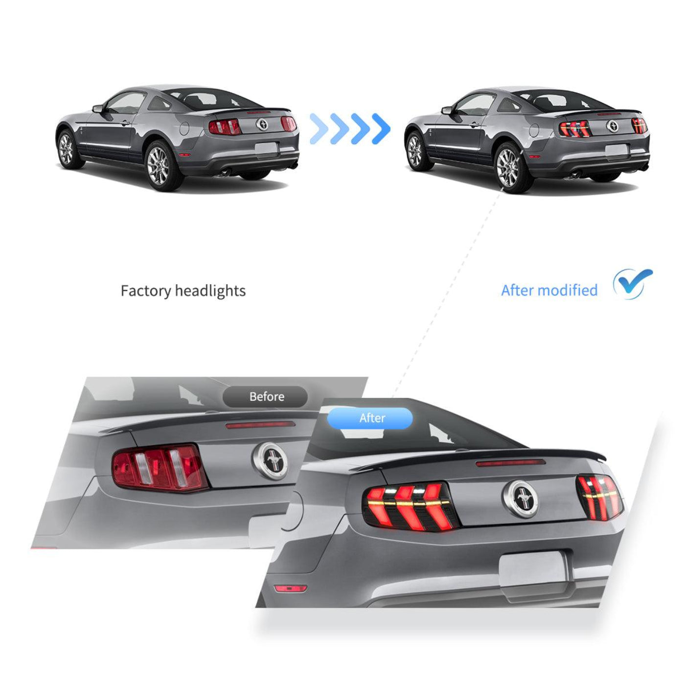 Auxbeam LED Tail Lights Assembly With 5 Modes Turn Signal 2 Modes Brake Lighting Smoked For 2010-2012 Ford Mustang 5th Gen (S-197 II) Pre-Facelift - ZC000162