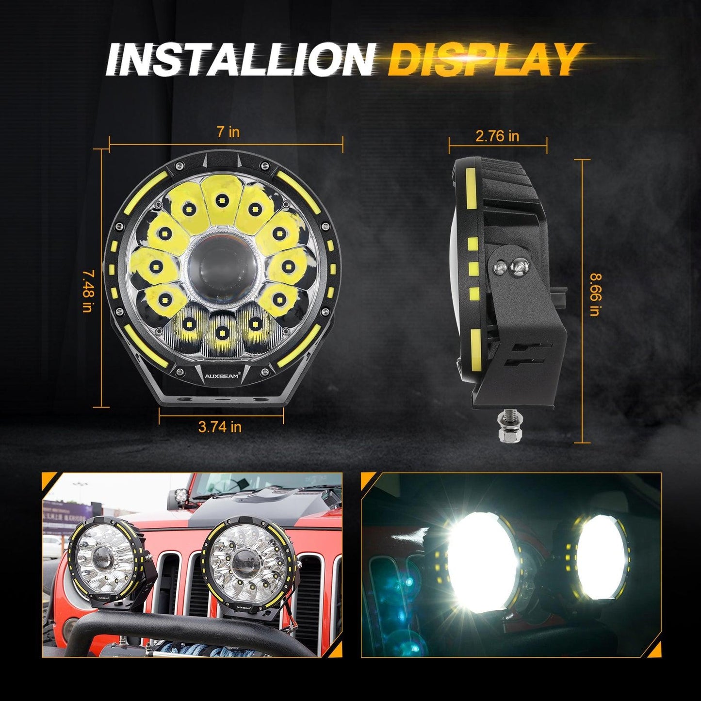 Auxbeam (2pcs/4pcs set) 7 Inch 230W 33332LM 360-PRO Series Custom Lens Offroad LED Driving Lights for 2008 Chevy Silverado 1500 Chevy Silverado 2500 3500 - GP00008379