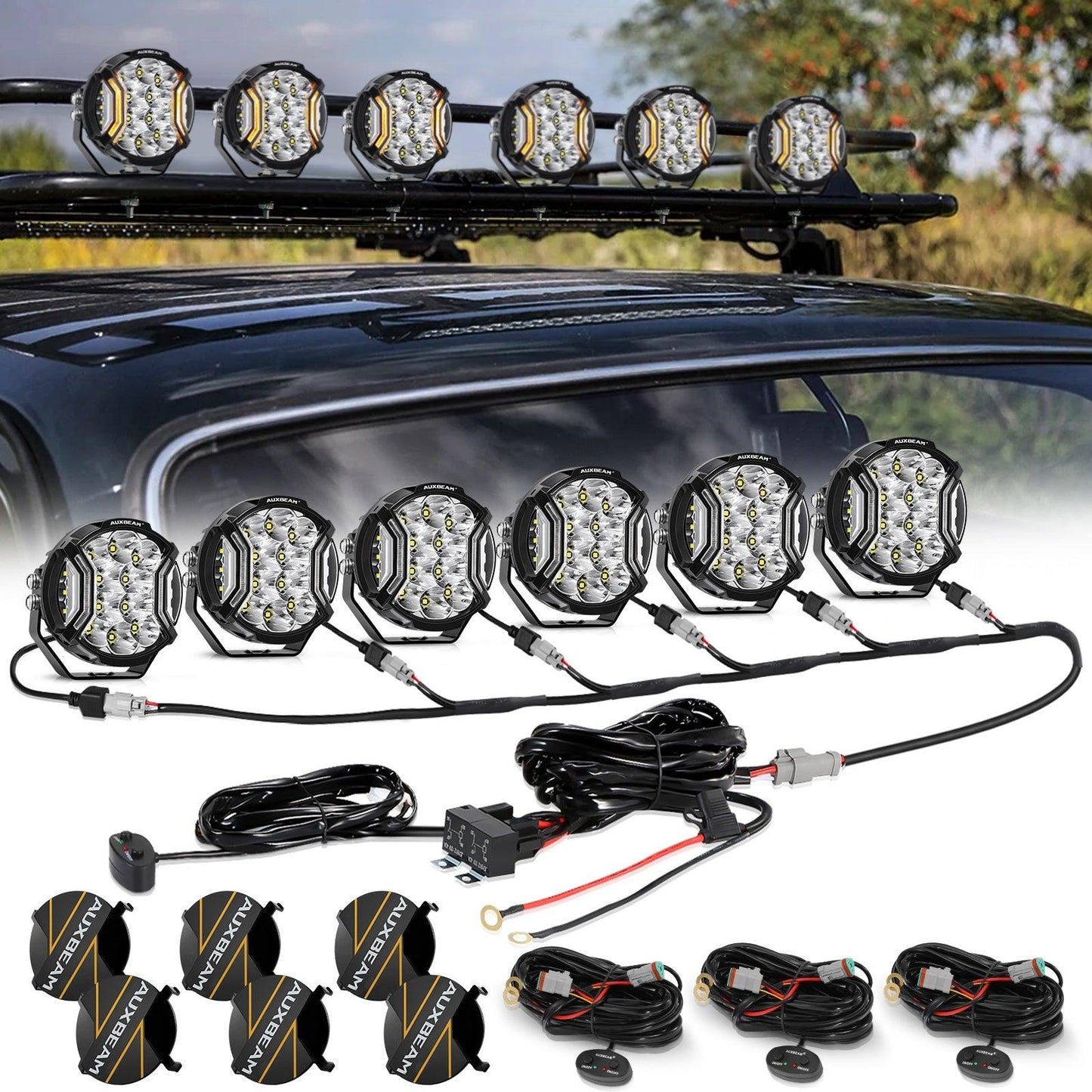 Auxbeam V-ULTRA Series 6/8 Pcs 5 Inch 172W LED Side Shooter Amber DRL with Power Harness - GP00011304