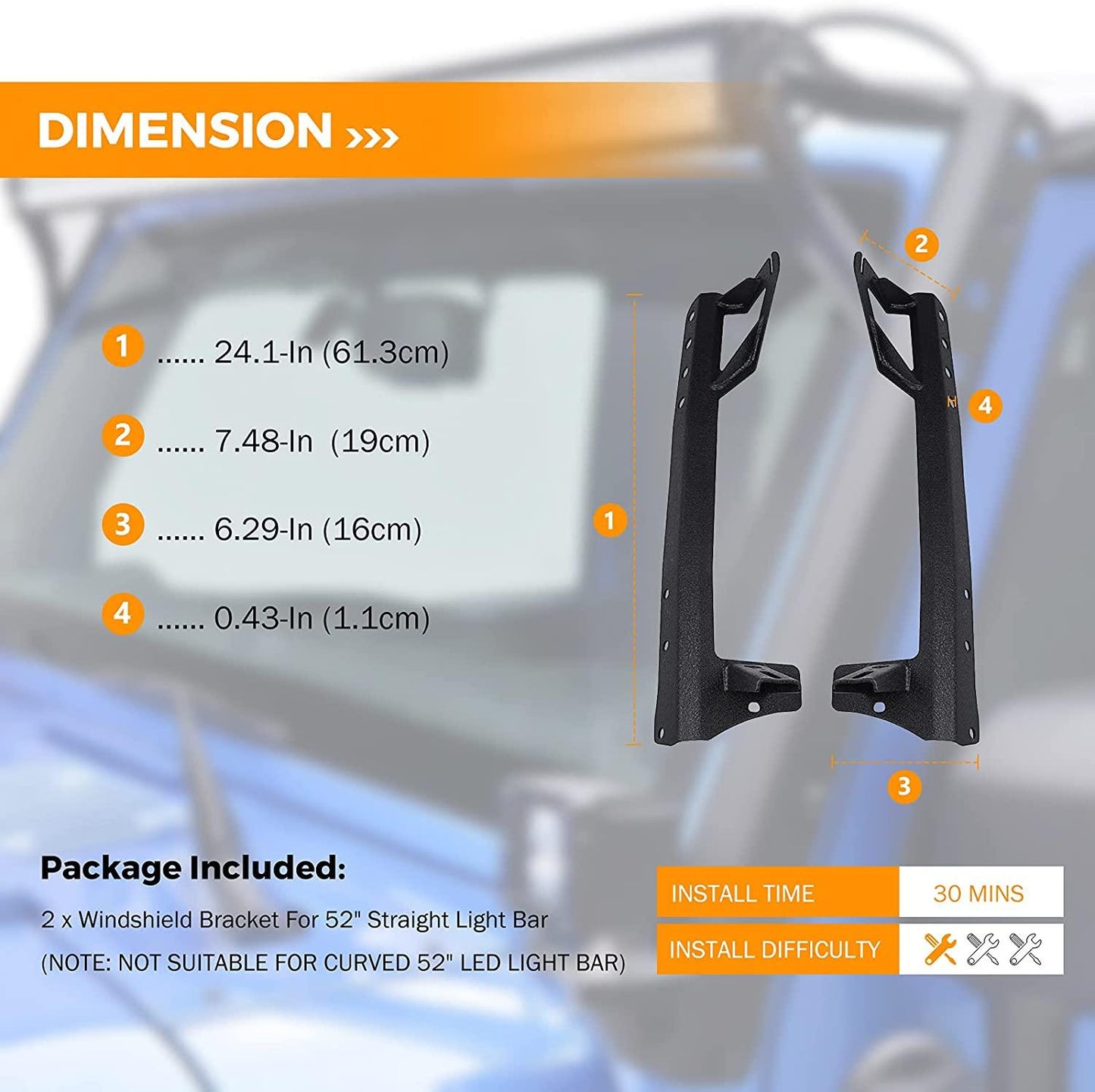 Auxbeam 52" 5D-PRO LED Light Bar & 3"LED PODS & 2 IN 1 Design Windshield Mounting Brackets For Jeep Wrangler JK 2007~2017 - GP00007524