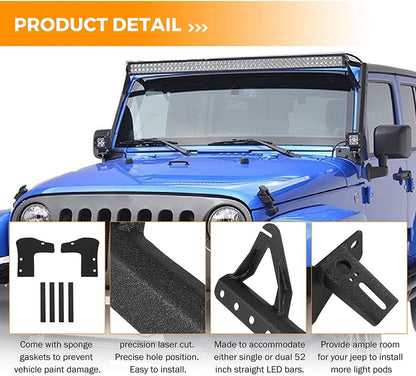 Auxbeam 52" 5D-PRO LED Light Bar & 3"LED PODS & 2 IN 1 Design Windshield Mounting Brackets For Jeep Wrangler JK 2007~2017 - GP00007524