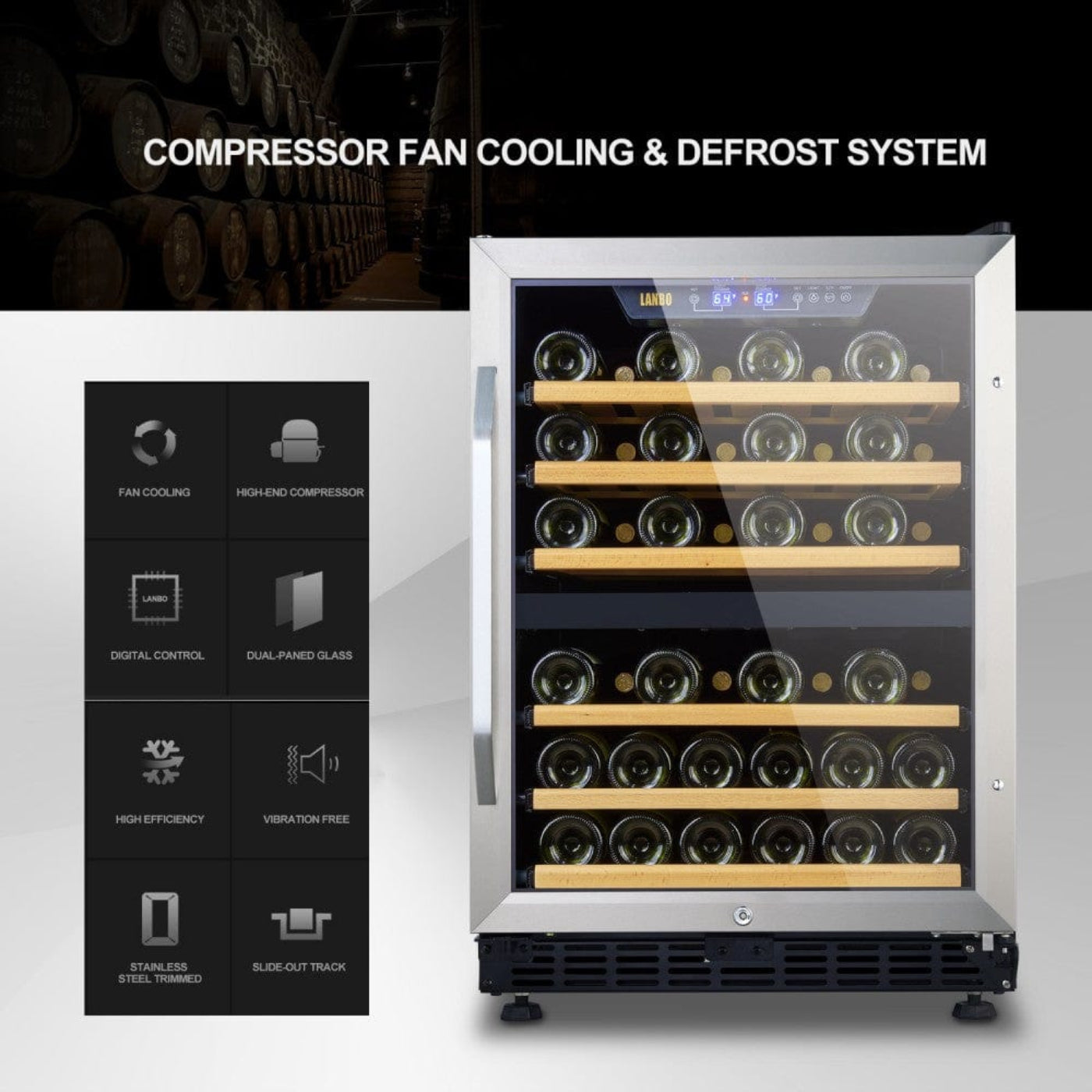 Lanbo 46 Bottles Dual Zone Stainless Steel Wine Coolers - LW46D