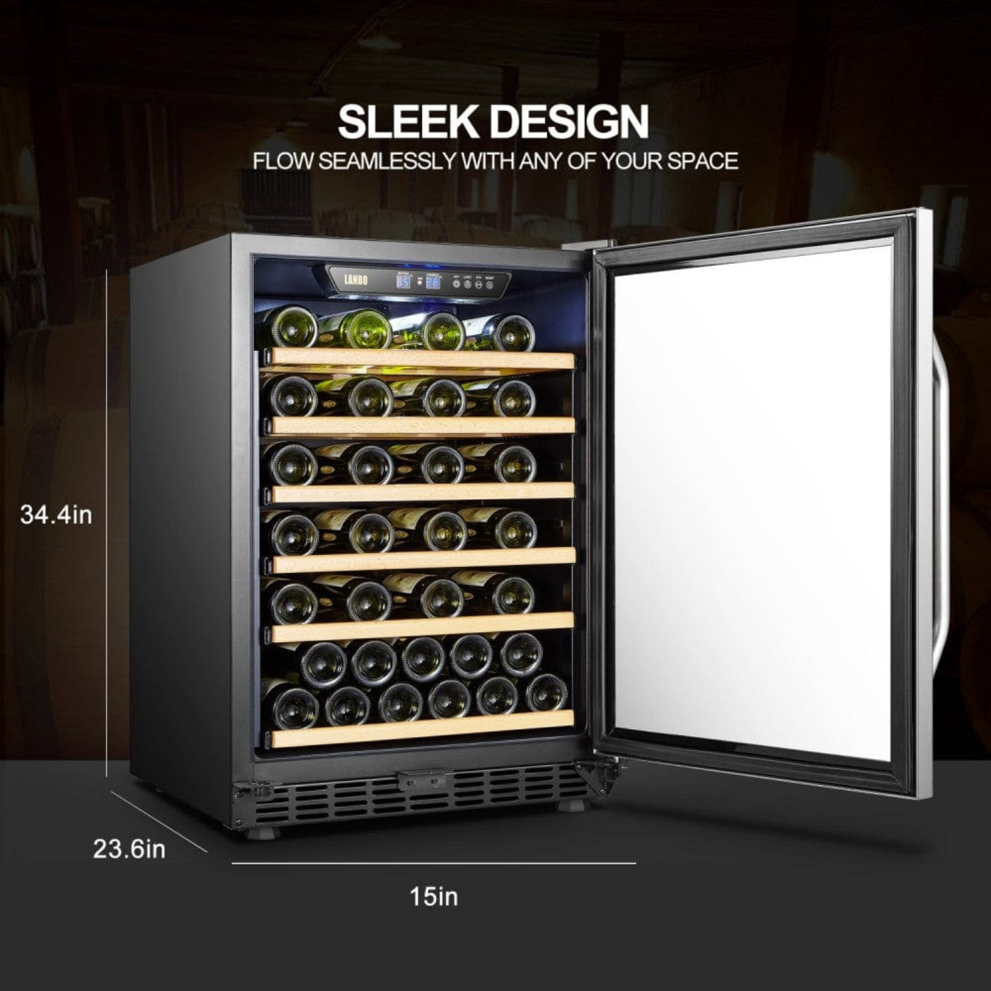 Lanbo 52 Bottles Single Zone Stainless Steel Wine Coolers - LW52S
